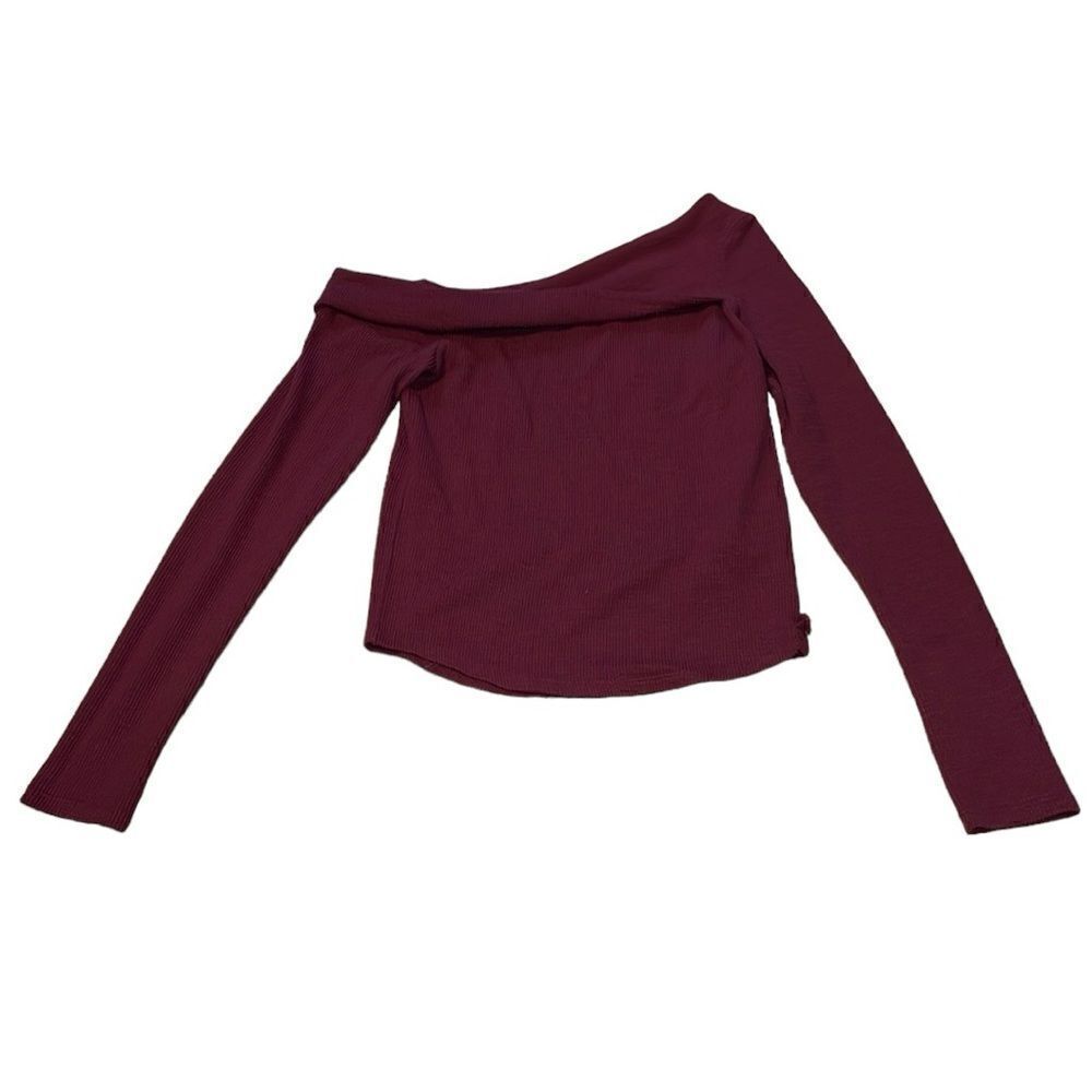 We the People asymmetrical Burgundy stretch Top, off shoulder Shirt, Small